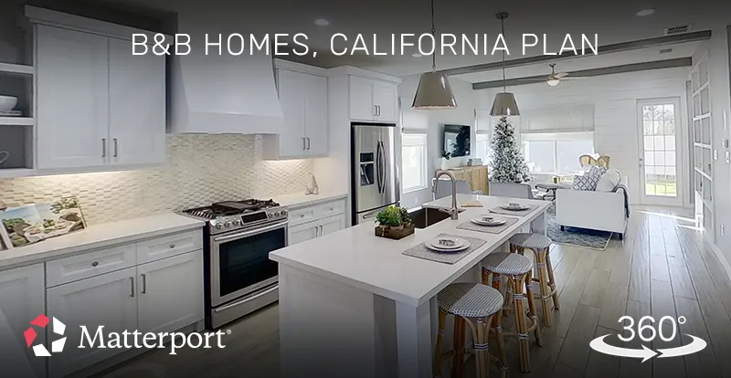 Matterport 3D virtual tour of a staged modern kitchen and open-concept living area in Santa Clarita, created by ShutterSpin. Virtual tours help real estate agents and builders market properties to buyers online.
