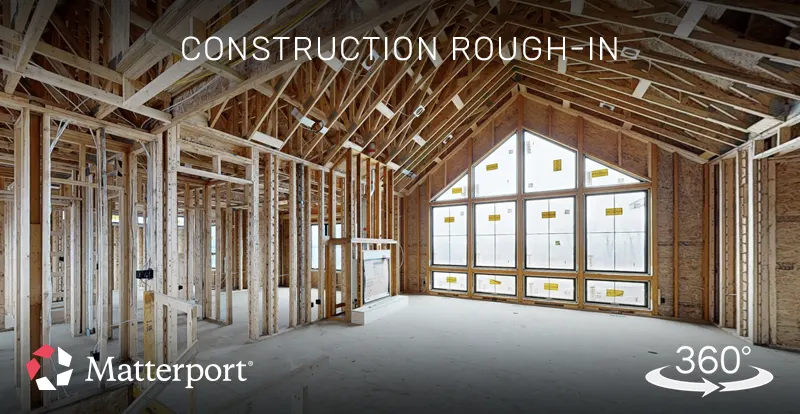 Matterport 3D virtual tour of a new construction rough-in in Santa Clarita, captured by ShutterSpin. Exposed framing and large windows highlight progress documentation for builders and developers.