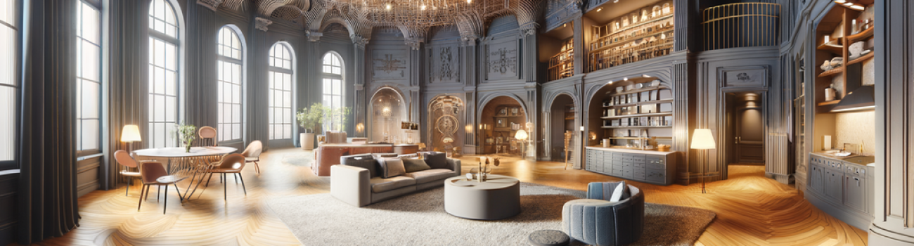 Generate a high-quality, stitched panoramic 360° style image that resembles Matterport virtual tour